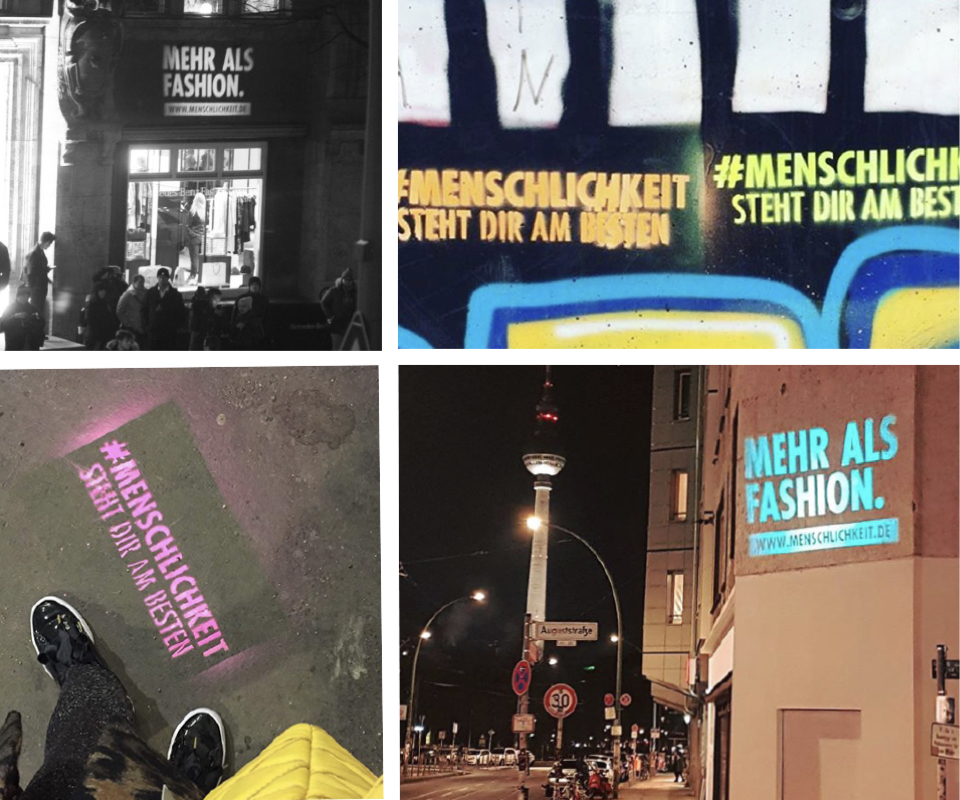Advertisment "#Menschlichkeit steht dir am besten" (Humanity suits you best) spread in the city
