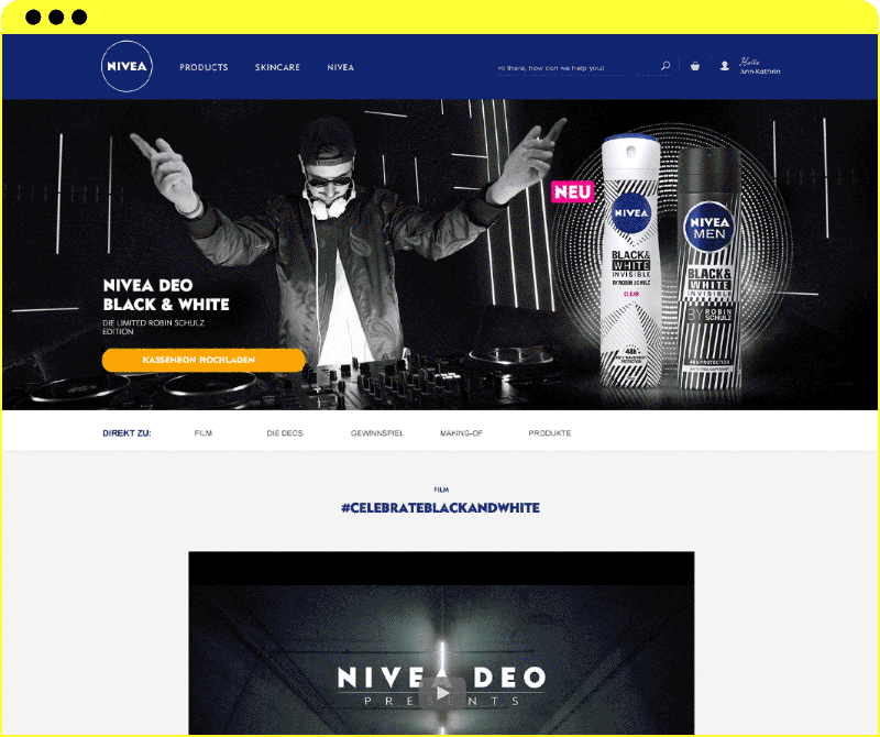 CarlNann_WS_Case_RS_Website_Modul Website Mockup Nivea Deo Black & White x Robin Schulz