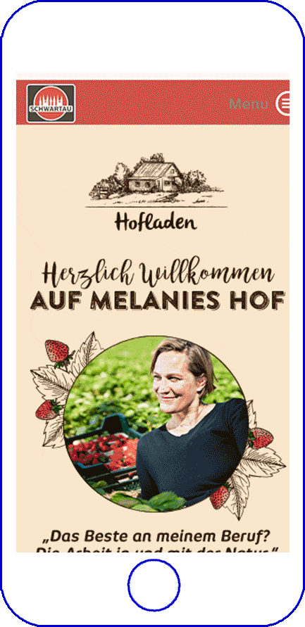 Website mock up of Melanies Hof in Smartphone Display