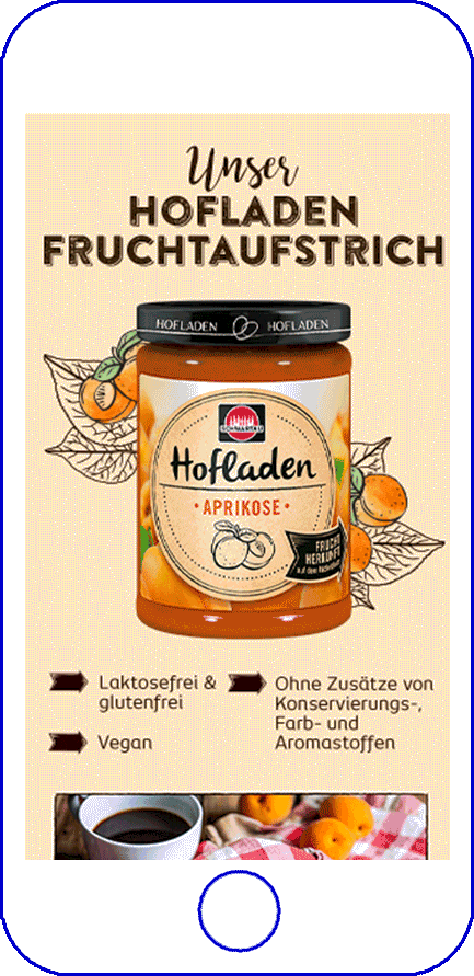 Inhalte und Zutaten von Hofladen Fruchtaufstrich Aprikose als Abbildung in Handydisplay