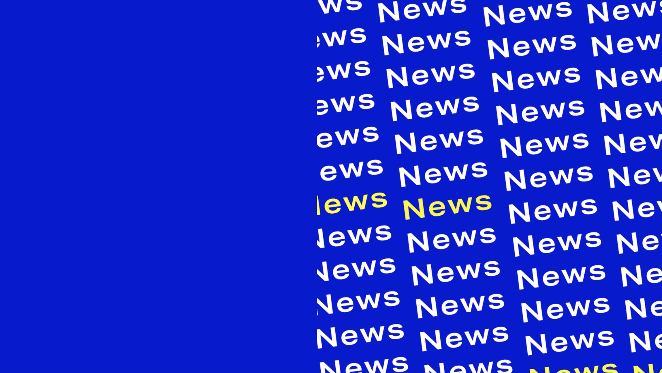 Font in white and yellow "News" on blue background