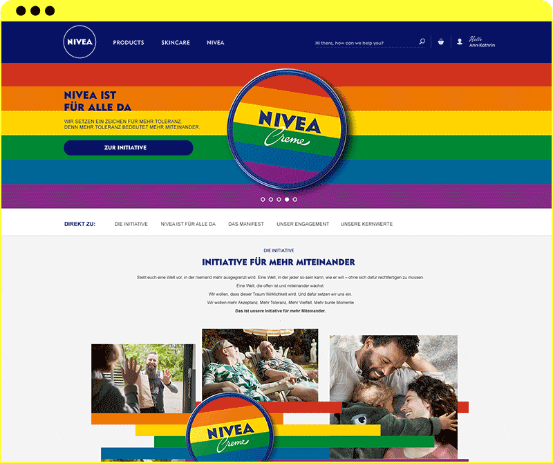 Website Darstellung Nivea für mehr Miteinander